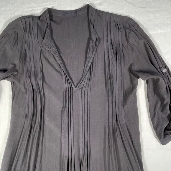 CP Shades Gray V-Neck Pleated Longline Rayon Regina Tunic Top Blouse Size XS - Picture 2 of 8